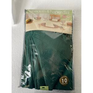 Elrene Home Fashions dark green tablecloth and napkin set, including 10 napkins